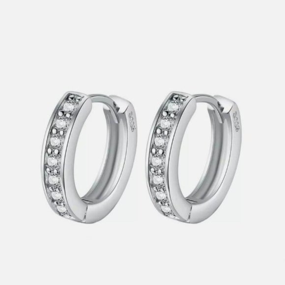 925 Silver Hoop Diamond Earrings - Picture 5 of 5